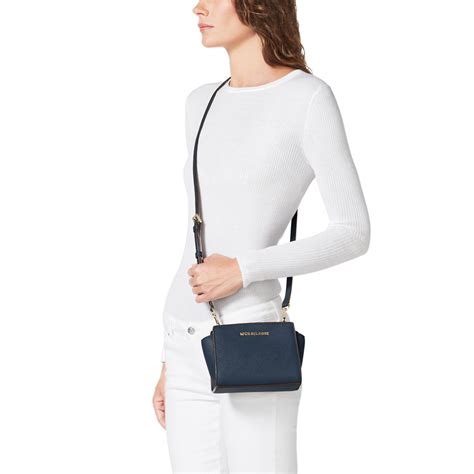 michael kors selma blue mini crossbody bag|selma mini crossgrain leather bag.